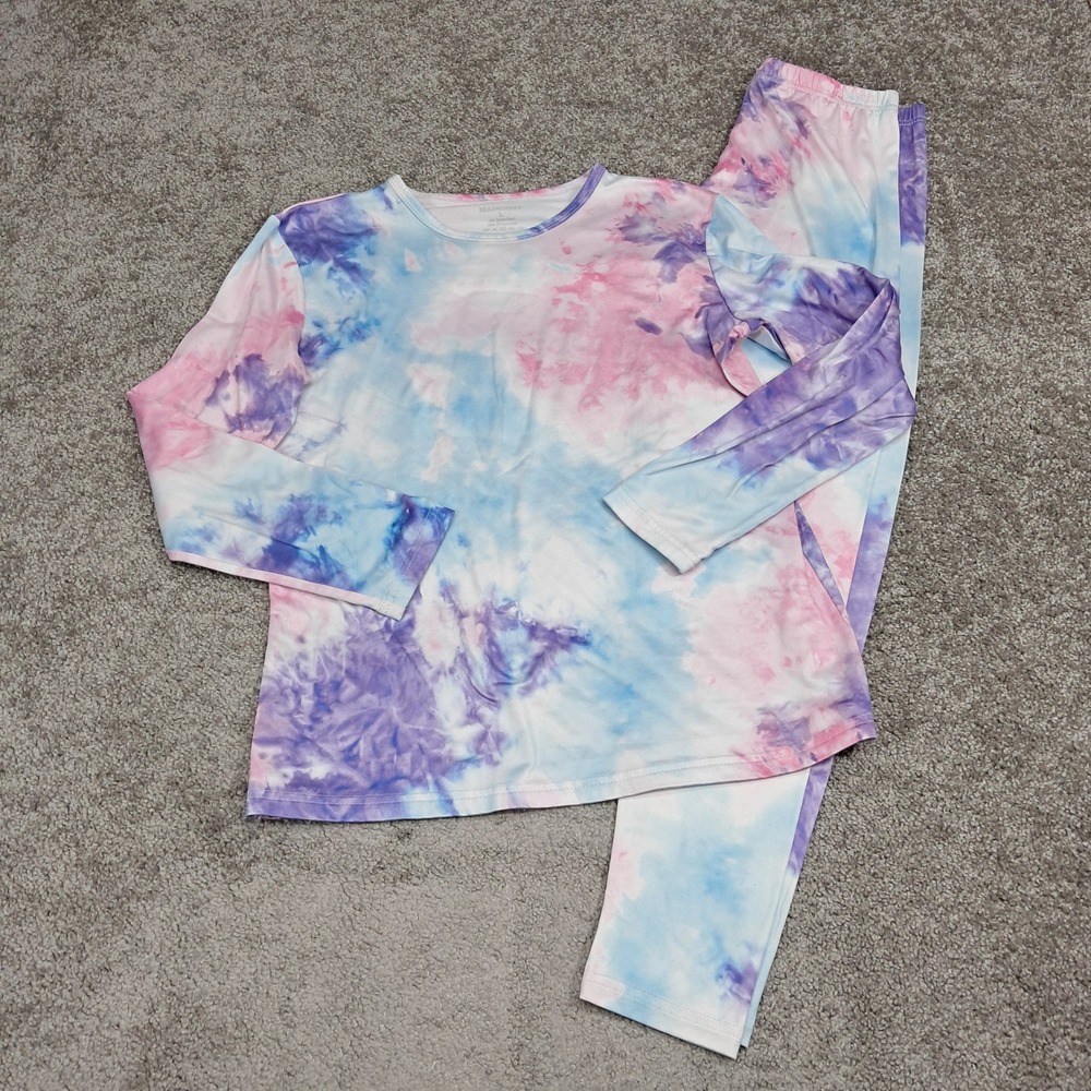 Mancyfit Womens Tie Dye Pajama Set Long Sleeve Top Leggings Pink Blue Purple L